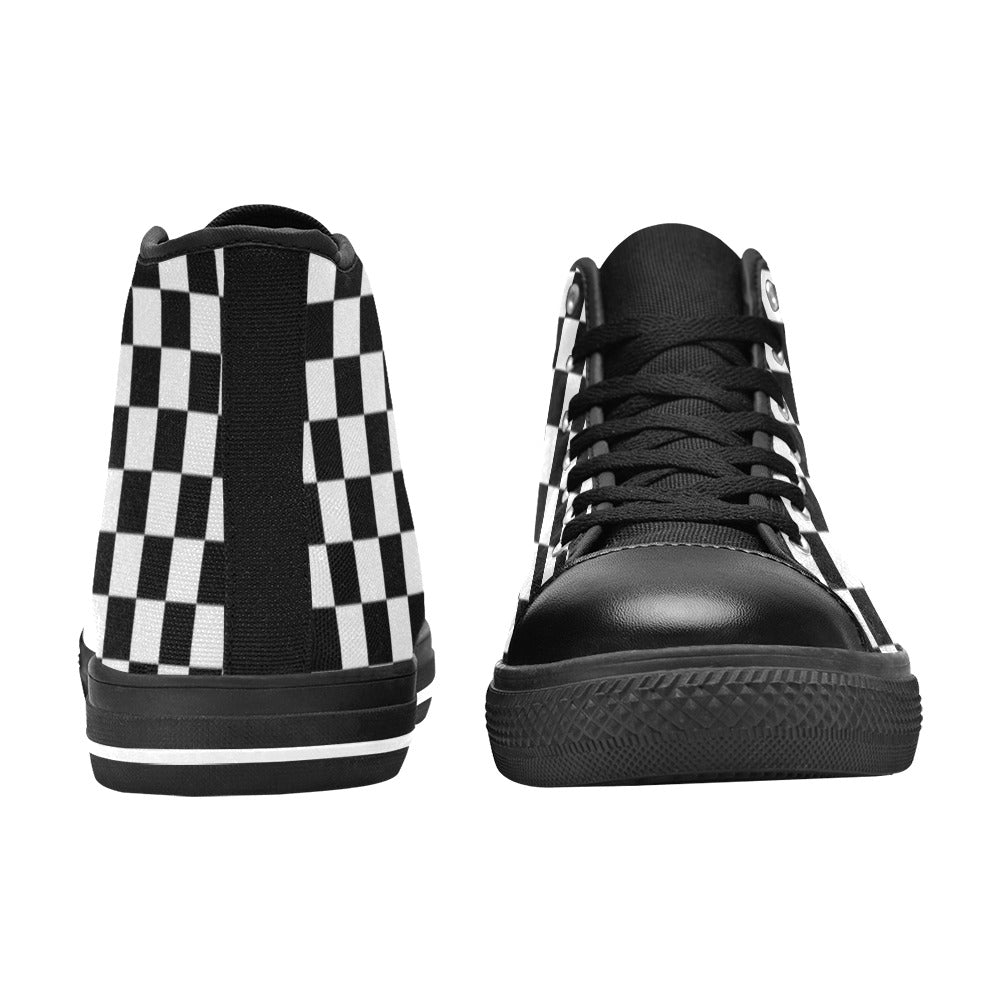 Black And White Checkered - Women's High Top Canvas Shoes