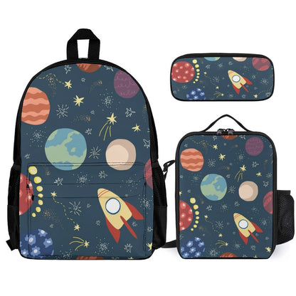 Rocket And Planets In Space - School Backpack Three Piece Set