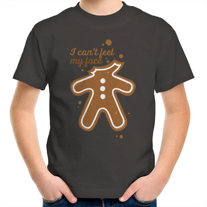 Gingerbread, I Can't Feel My Face, Christmas - Kids Youth T-Shirt Charcoal Kids Christmas T-shirt Christmas Printed In Australia