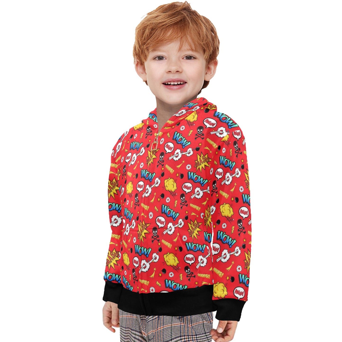 Comic Book Red - Junior Boys Zip Up Hoodie