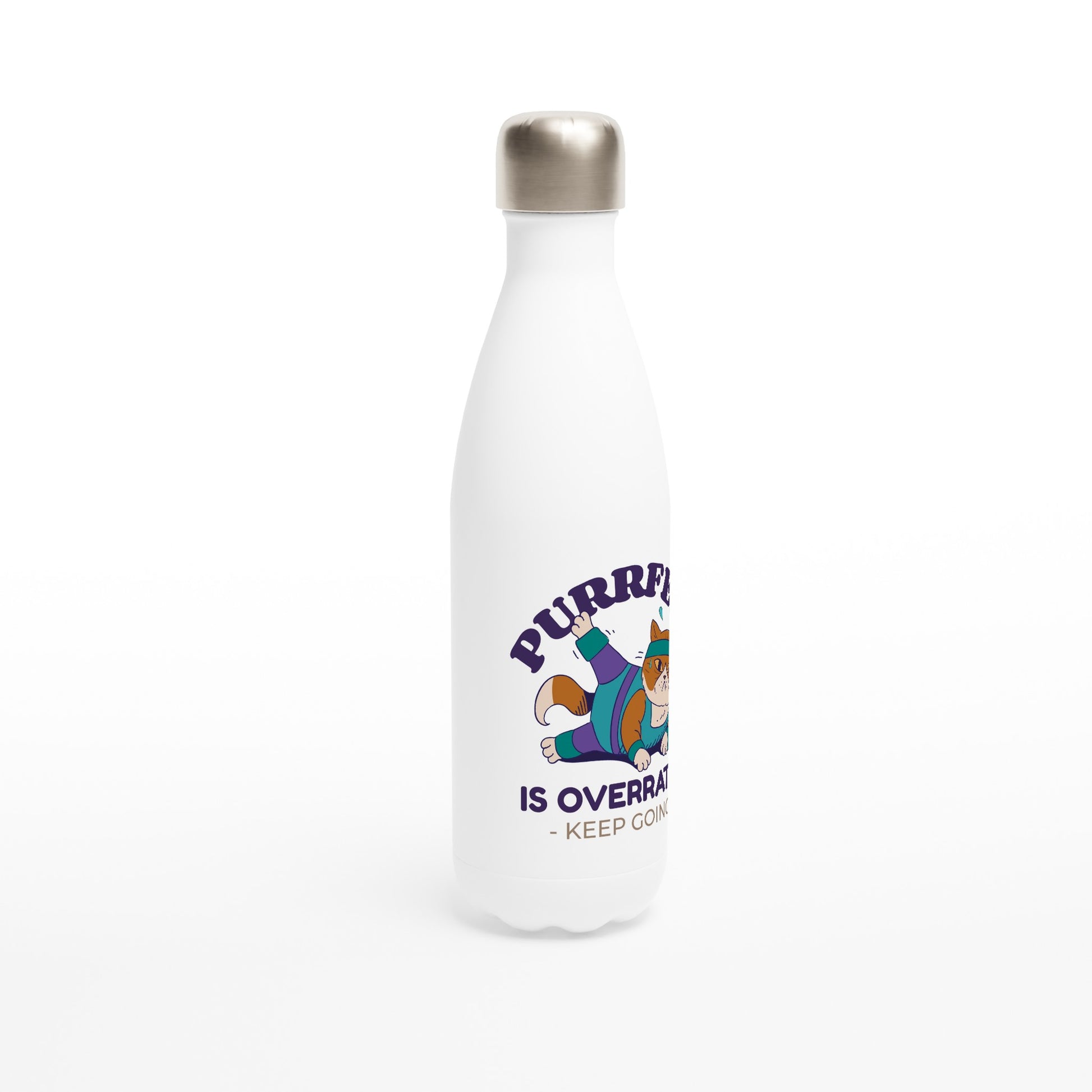 Purrfect Is Overrated - White 17oz Stainless Steel Water Bottle White Water Bottle animal Fitness Globally Fulfilled