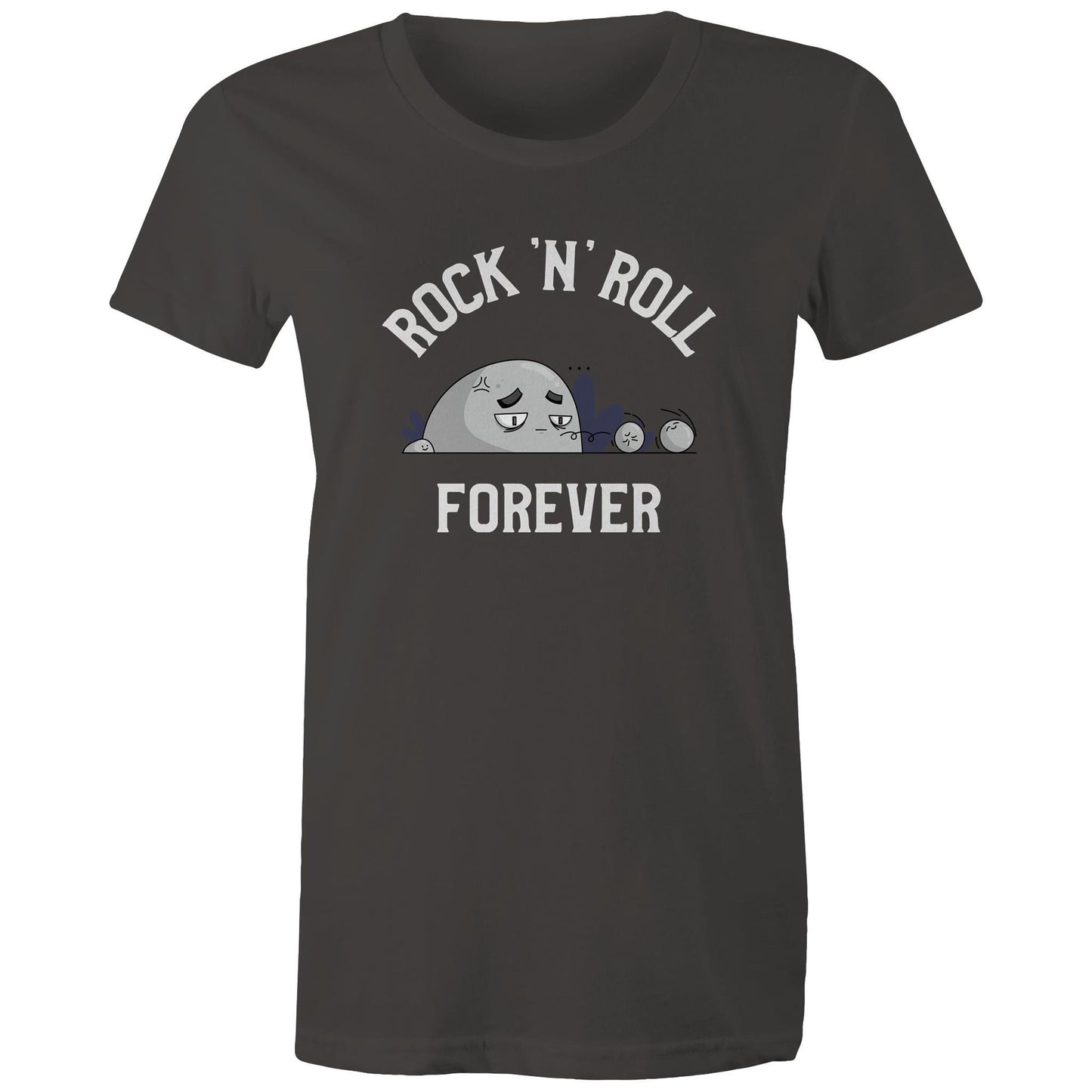 Rock 'N' Roll Forever - Womens T-shirt Charcoal Womens T-shirt Music