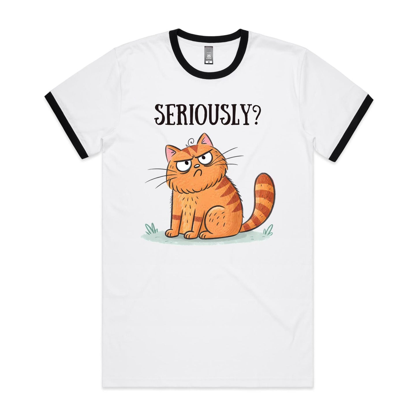 Cat Seriously? - Staple Ringer Tee White Black Ringer T-Shirt animal Printed In Australia