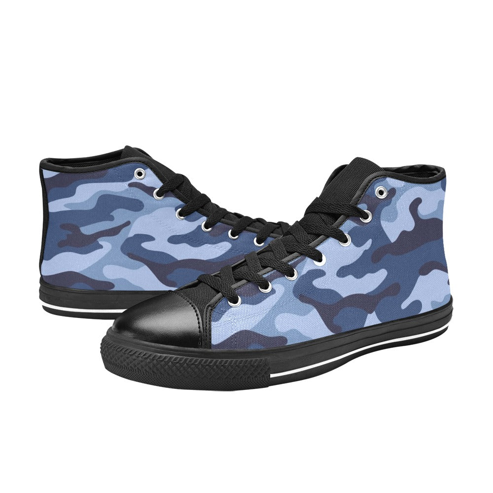 Blue Camouflage - Men's High Top Canvas Shoes