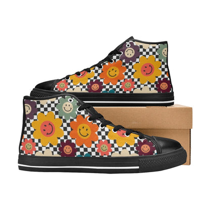 Happy Retro Flowers - Women's High Top Canvas Shoes