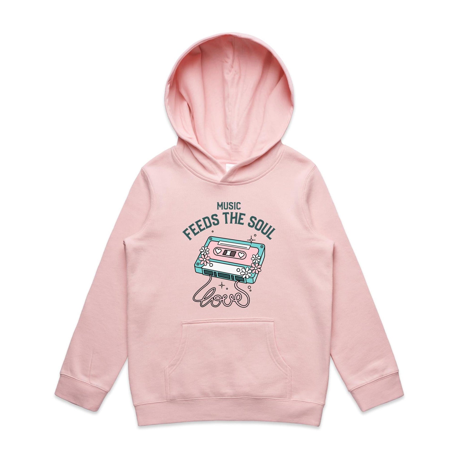 Music Feeds The Soul, Cassette Tape - Youth Supply Hood Pink Kids Hoodie Music Retro