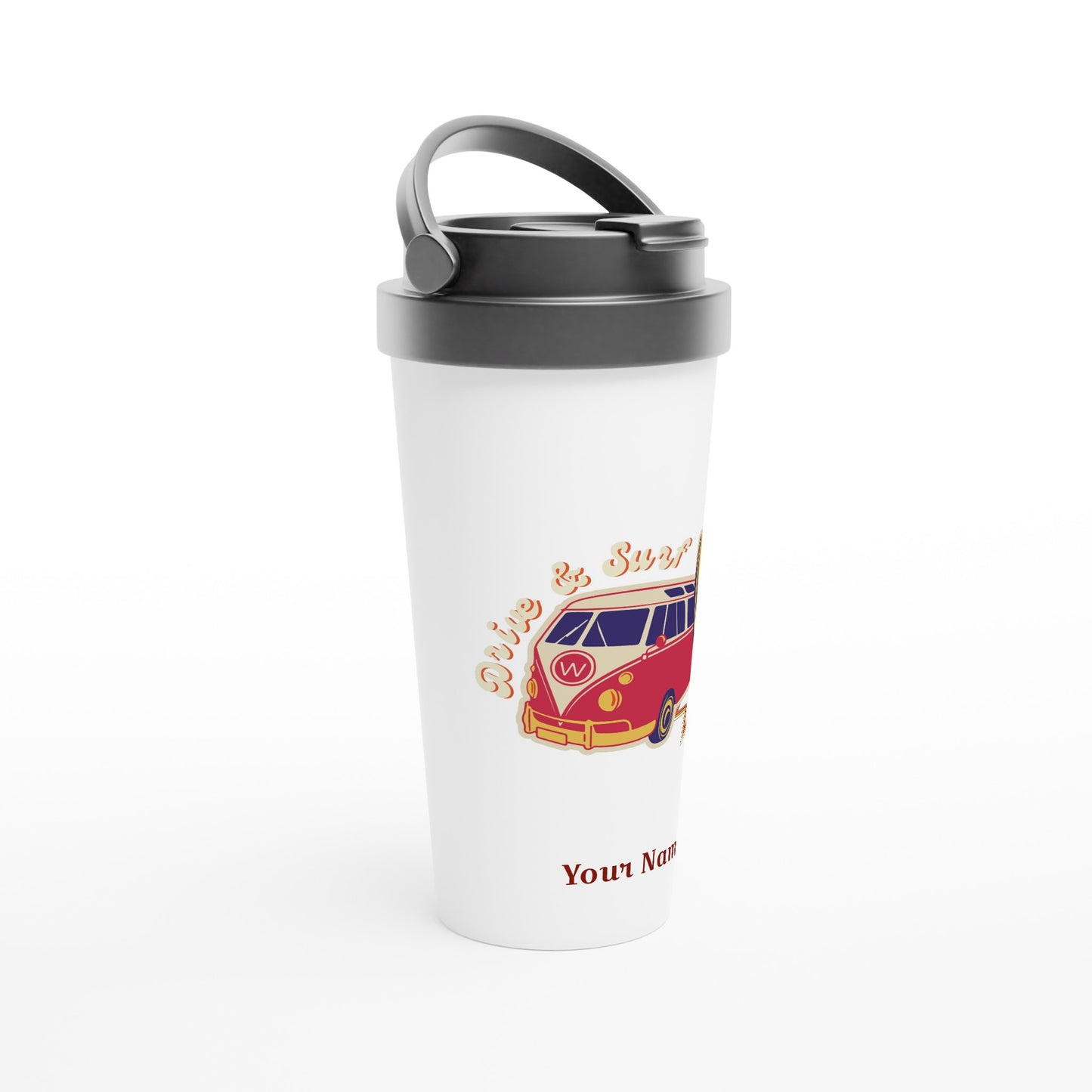 Personalised - Drive And Surf - White 15oz Stainless Steel Travel Mug Personalised Travel Mug Customise Globally Fulfilled Personalise Summer