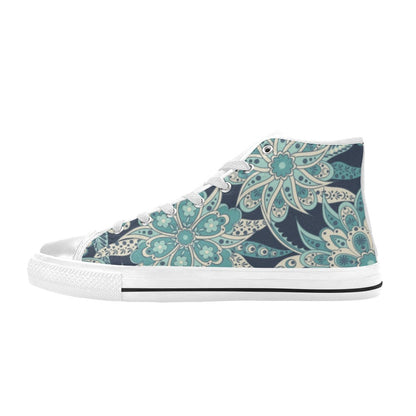 Vintage Blue Floral - Women's High Top Canvas Shoes