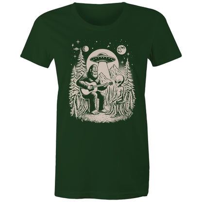 Alien And Bigfoot Play Guitar - Womens T-shirt