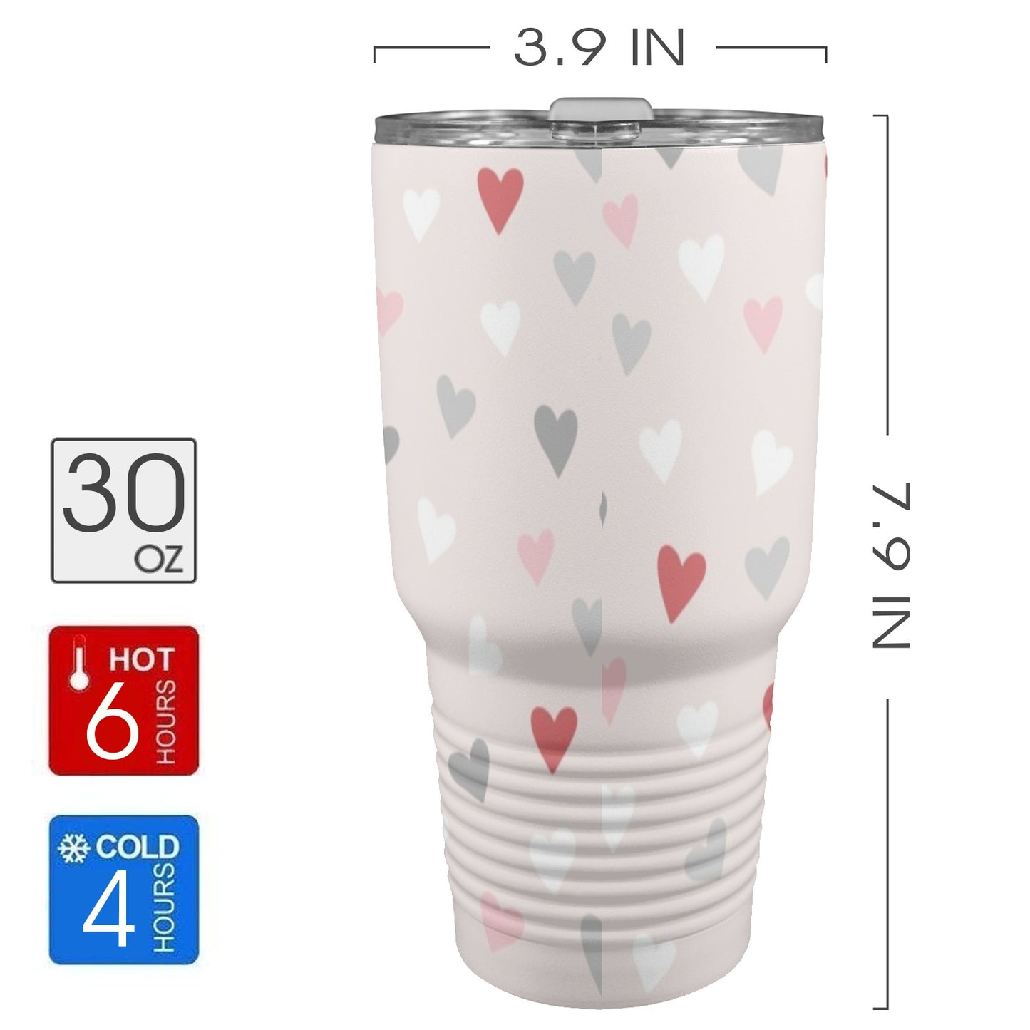 Pretty Hearts - 30oz Insulated Stainless Steel Mobile Tumbler