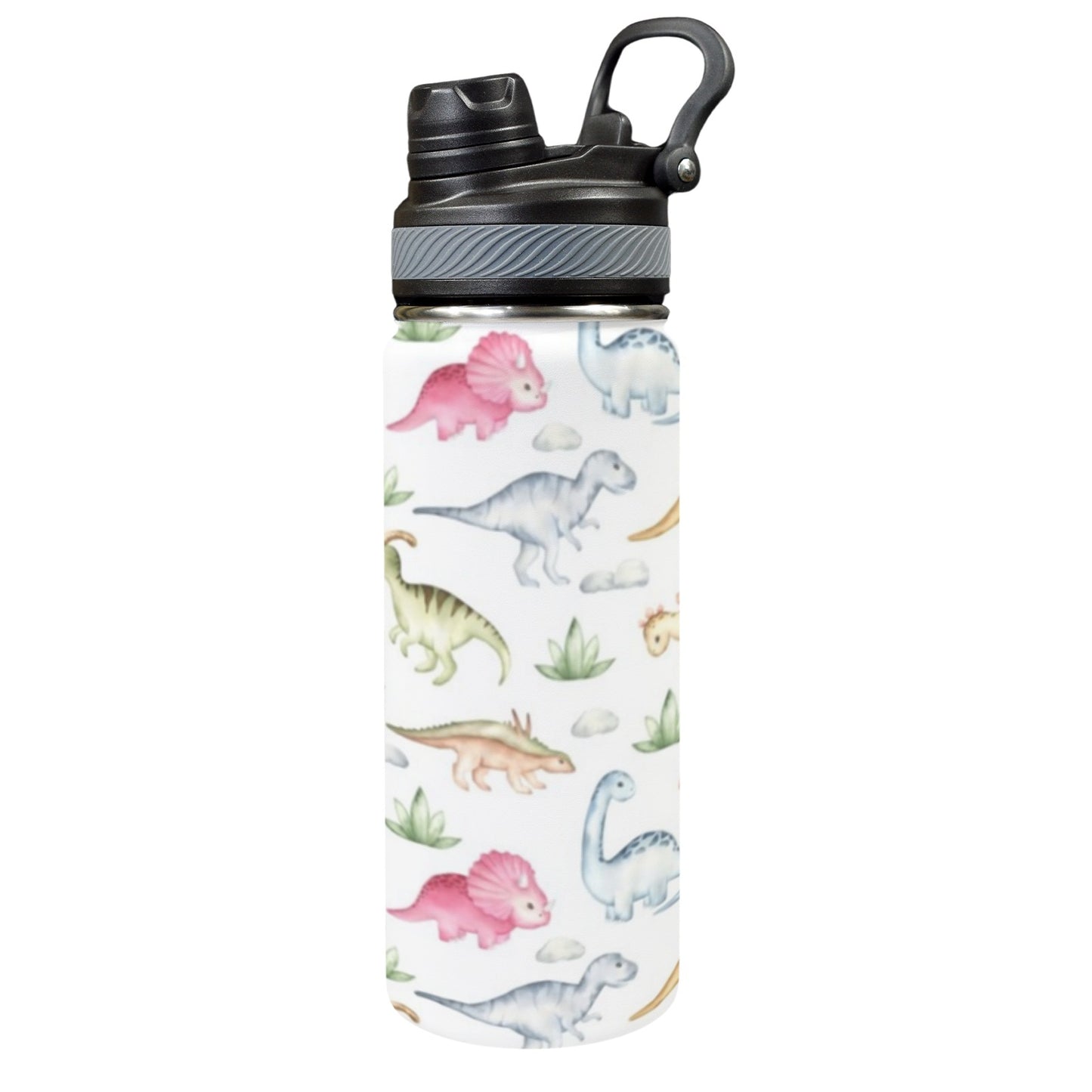 Dinosaur Garden - Insulated Water Bottle with Dual-Use Lid (18oz)