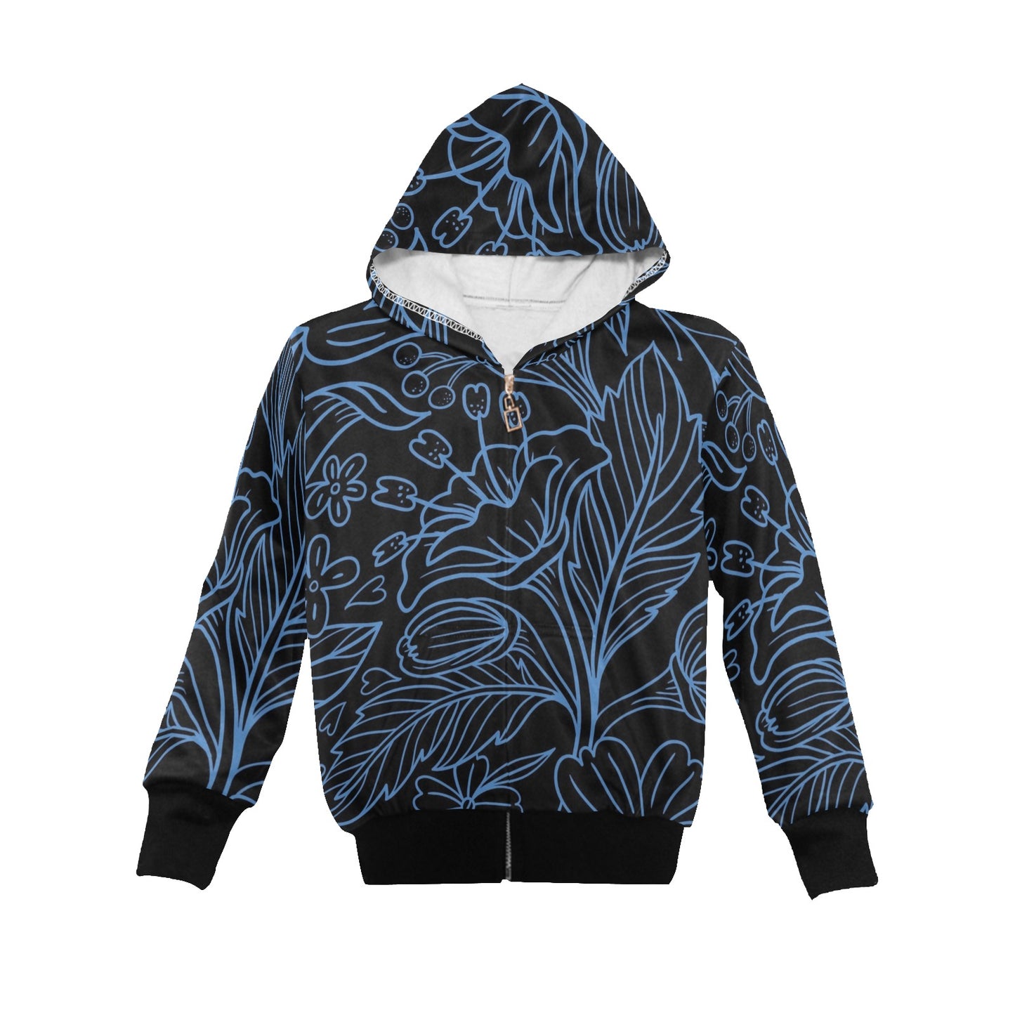 Blue Floral - Senior Girls Zip Up Hoodie