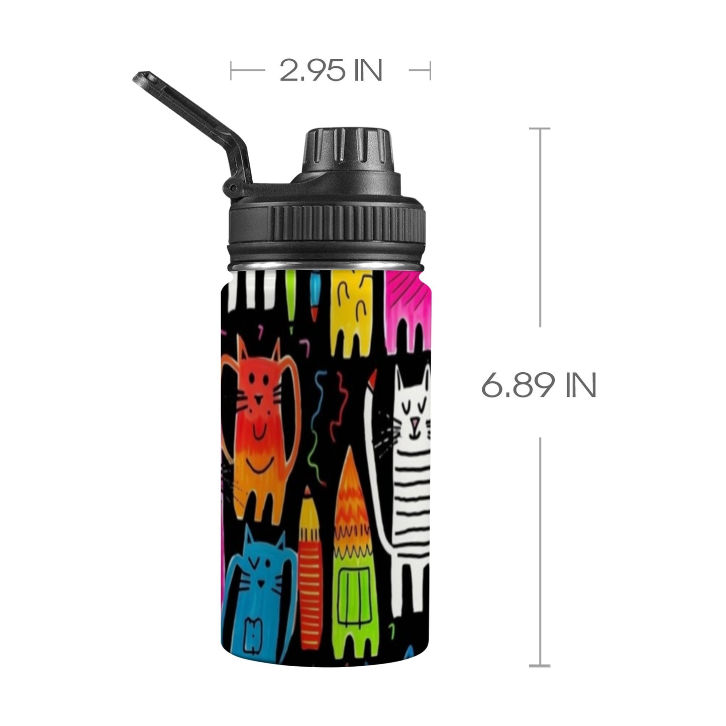 Colourful Cats - Kids Water Bottle with Chug Lid (12 oz)