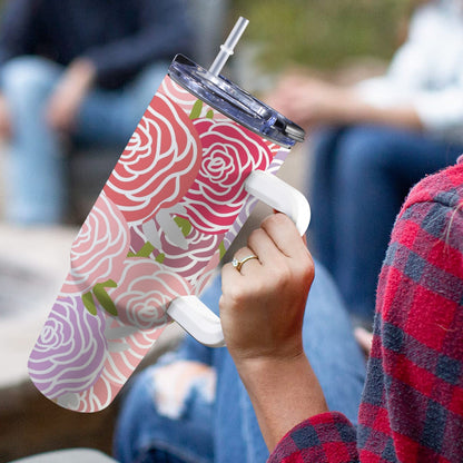 Abstract Roses - 40oz Tumbler with White Handle