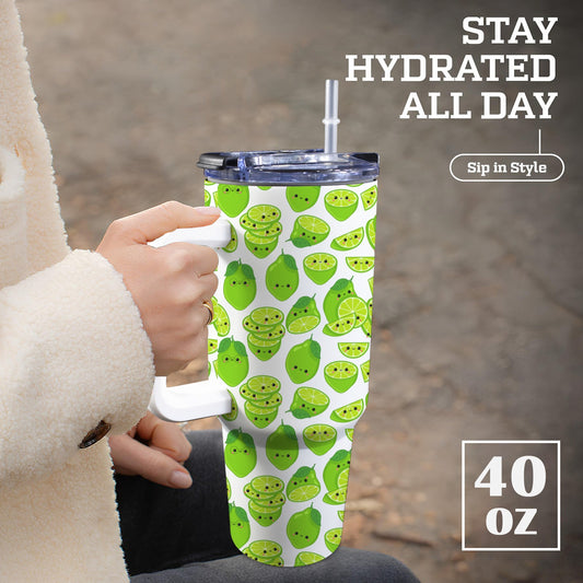 Cute Limes - 40oz Tumbler with White Handle