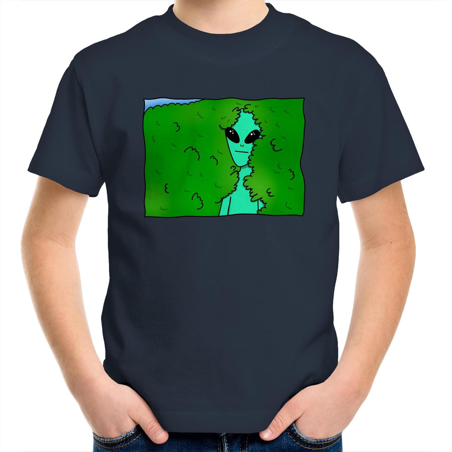 Alien Backing Into Hedge Meme - Kids Youth T-Shirt Navy Kids Youth T-shirt Funny Sci Fi