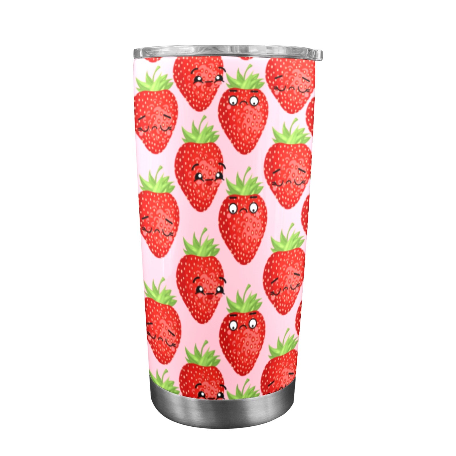 Strawberry Characters - 20oz Travel Mug with Clear Lid Clear Lid Travel Mug Food Printed Offshore