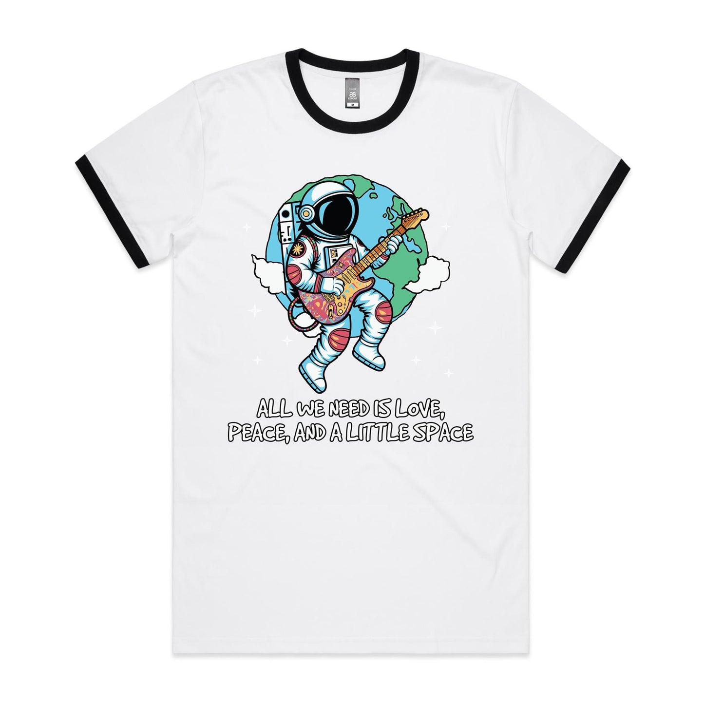 Astronaut, All We Need Is Love, Peace And A Little Space - Staple Ringer Tee