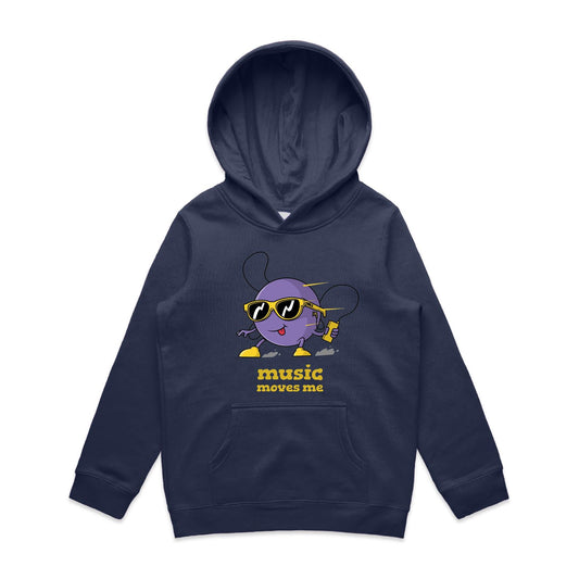 Music Moves Me, Earbuds - Youth Supply Hood Midnight Blue Kids Hoodie Music