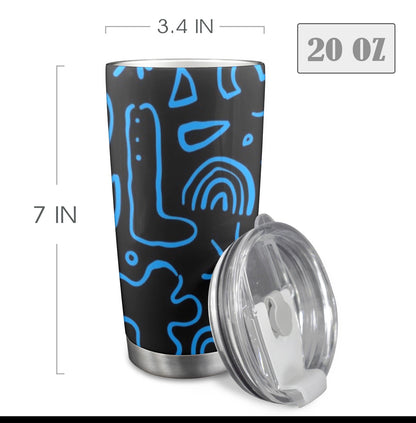 Blue Squiggle - 20oz Travel Mug with Clear Lid 20oz Travel Mug / Tumbler Printed Offshore