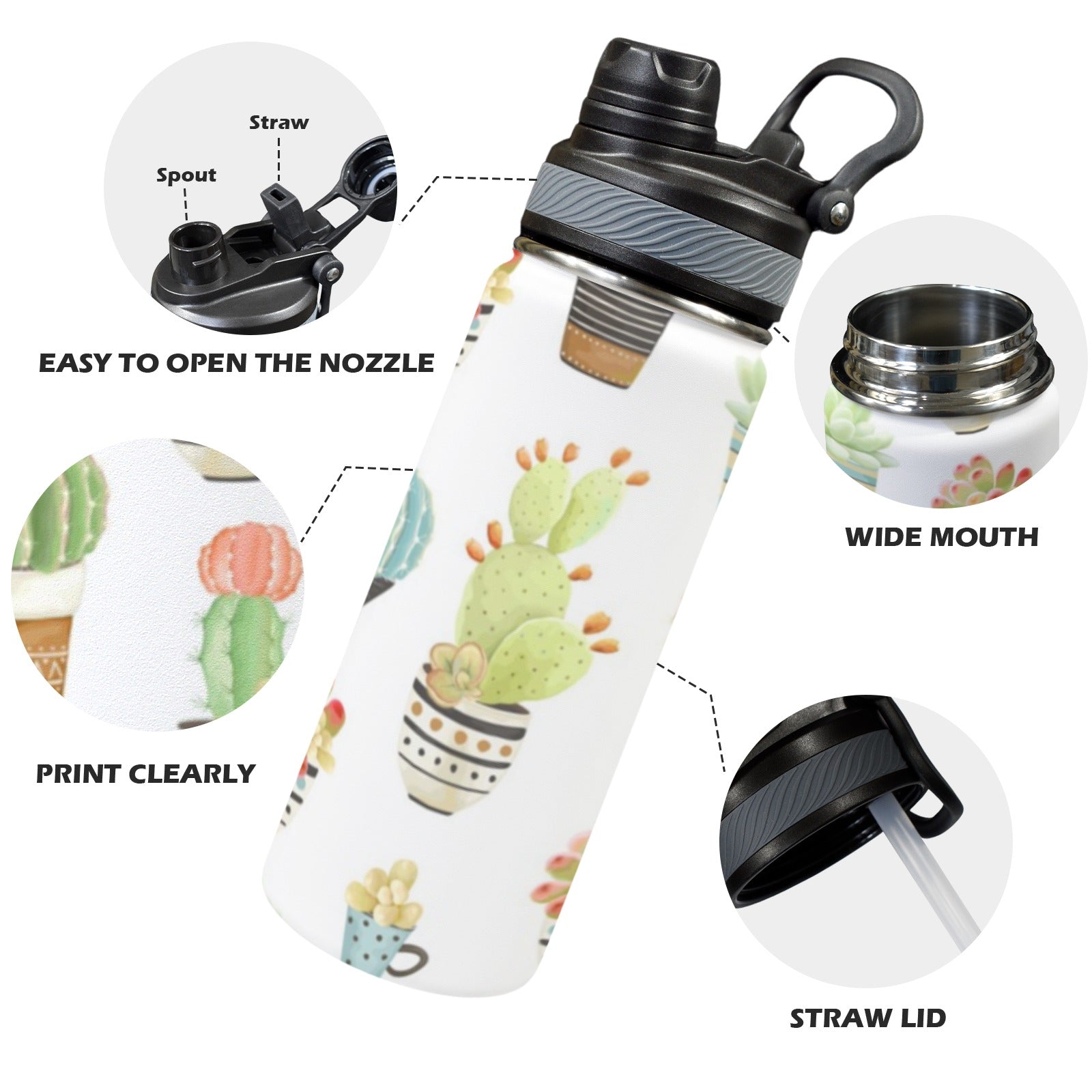 Succulent Pot Plants - Insulated Water Bottle with Dual-Use Lid (18oz) Insulated Water Bottle with Dual-Use Lid (18oz) Printed Offshore