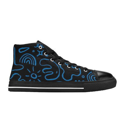 Blue Squiggle - Men's High Top Canvas Shoes