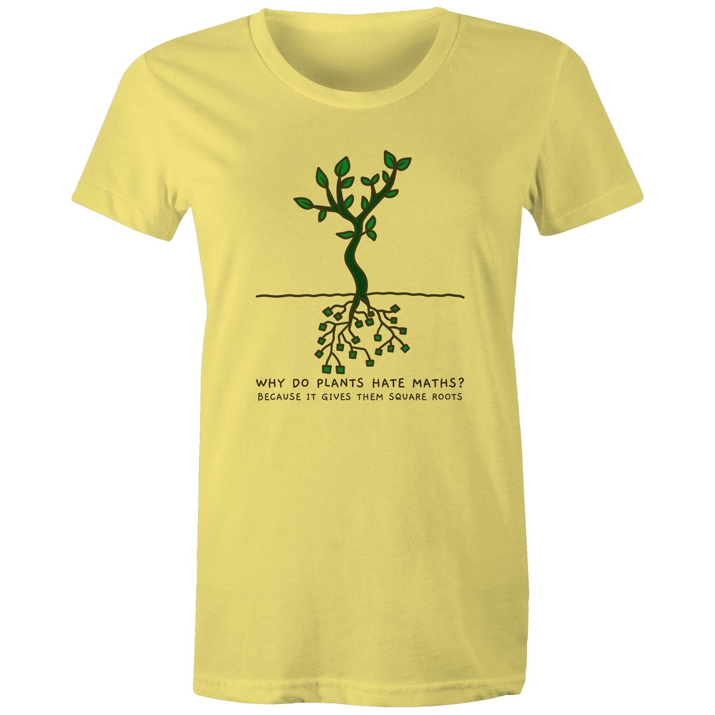 Square Roots, Maths Pun - Womens T-shirt Yellow Womens T-shirt Maths Printed In Australia