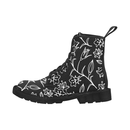 Black And White Floral - Martin Boots for Women (Black)