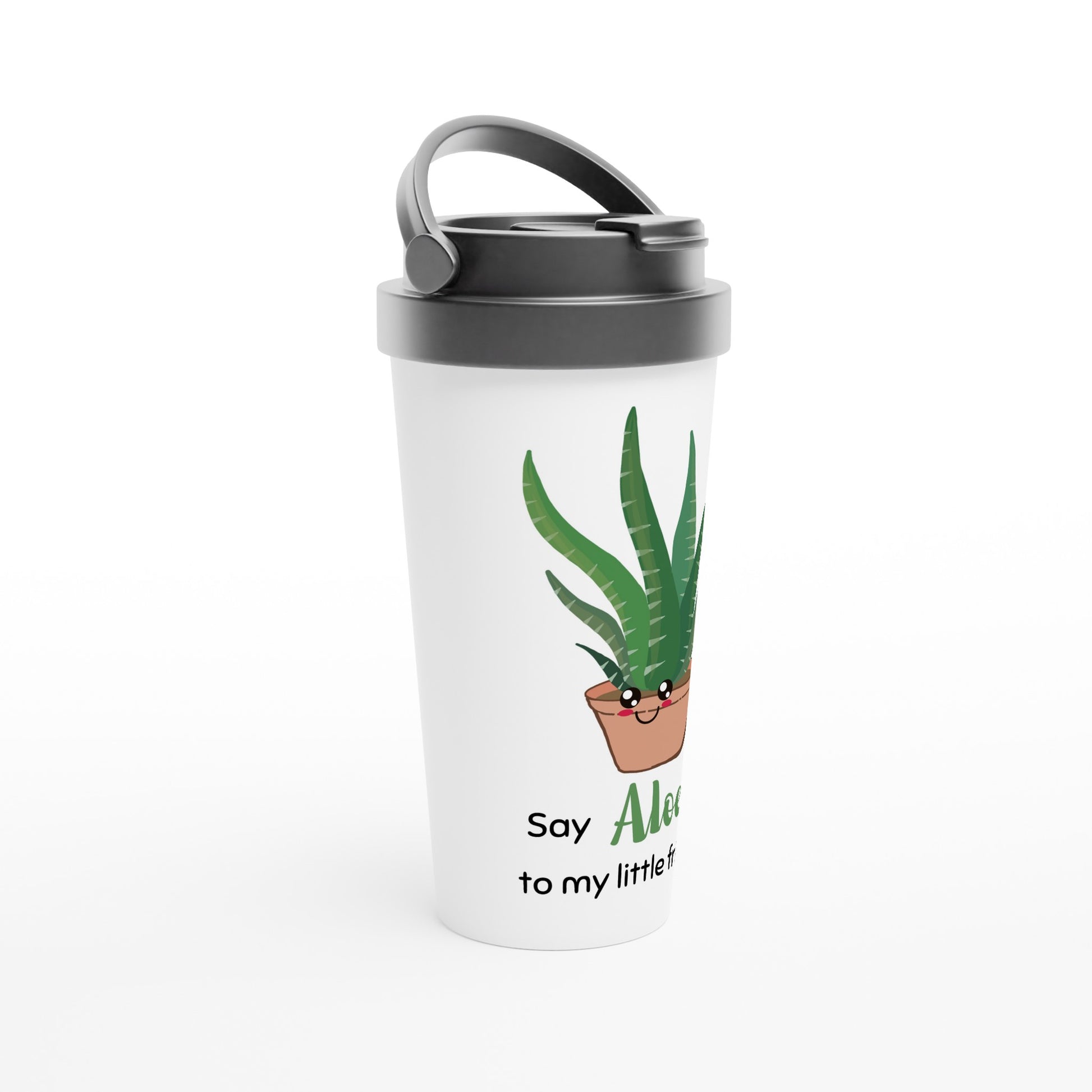 Say Aloe - White 15oz Stainless Steel Travel Mug Travel Mug Globally Fulfilled Plants