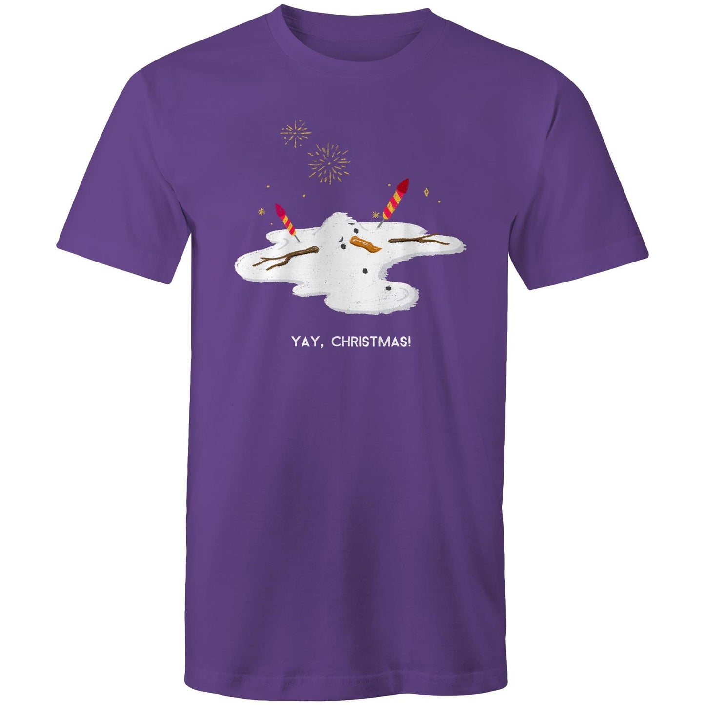 Melting Snowman, Yay Christmas - Mens T-Shirt Purple Mens Christmas T-shirt Christmas Printed In Australia