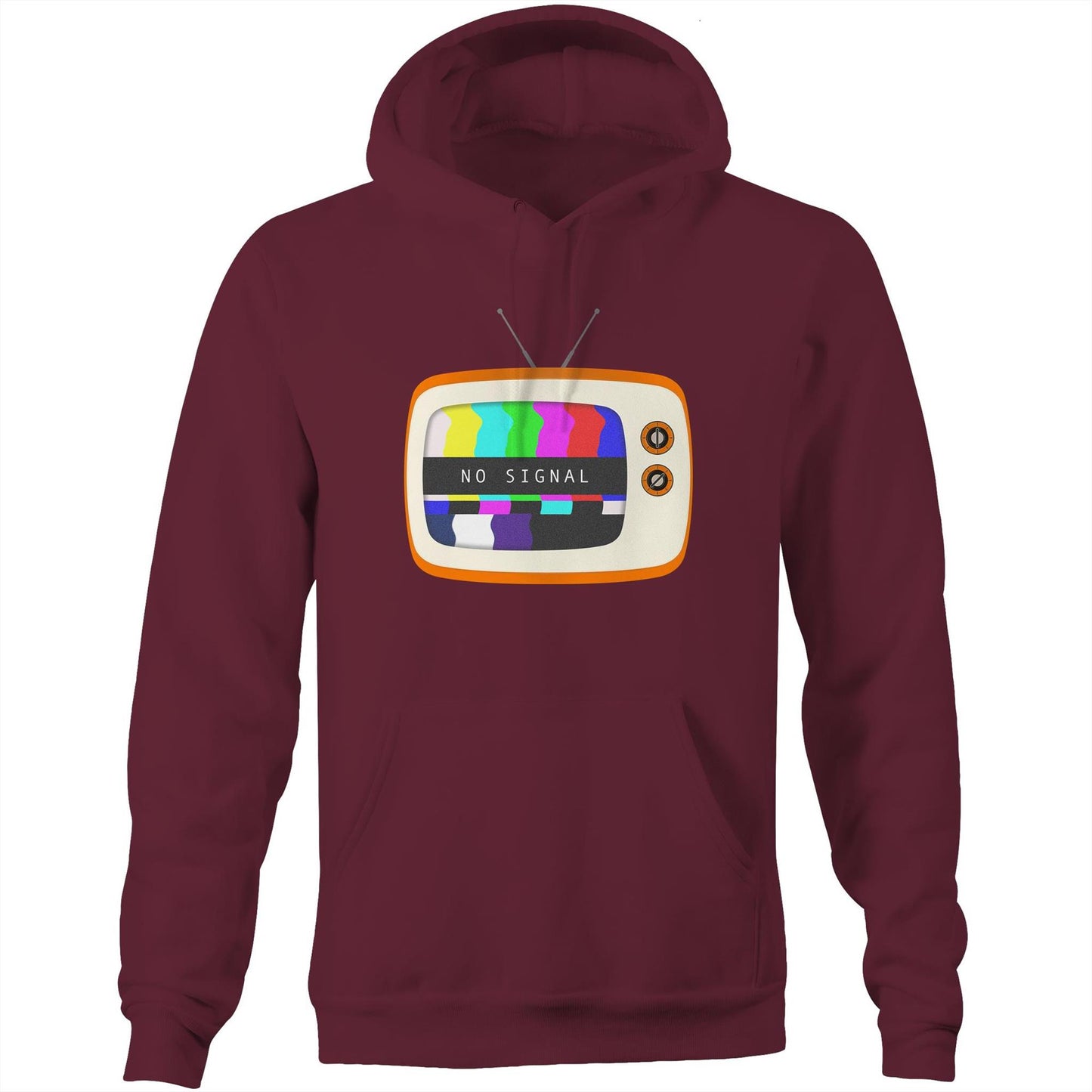 Retro Television, No Signal - Pocket Hoodie Sweatshirt Burgundy Hoodie Retro