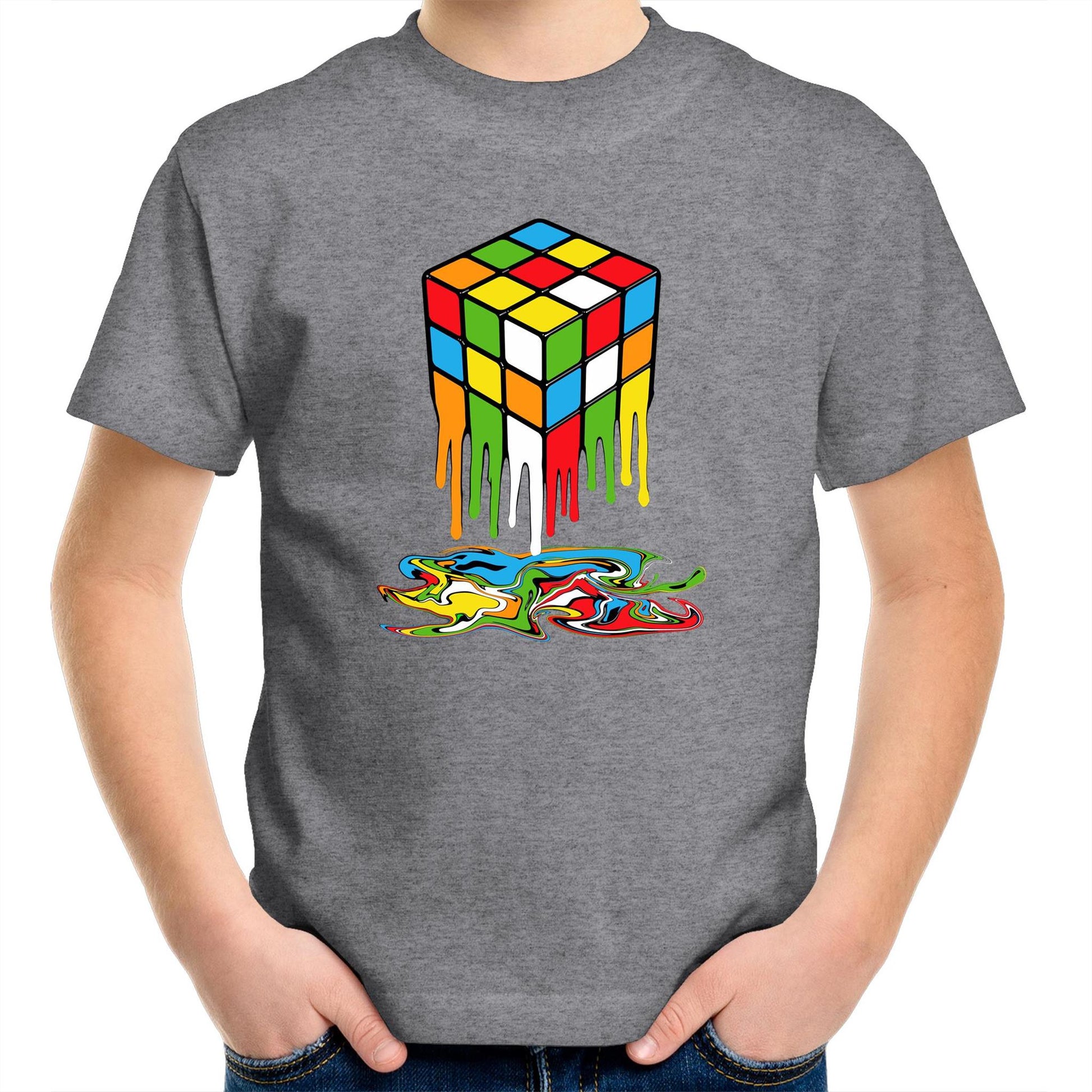 Melting Game Cube - Kids Youth T-shirt Grey Marle Kids Youth T-shirt Games