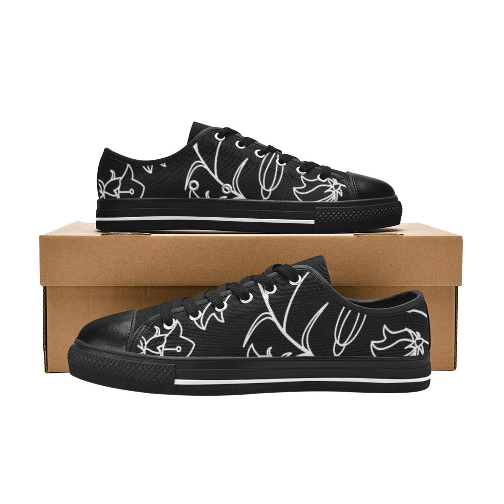 Black And White Floral - Women's Classic Canvas Shoes