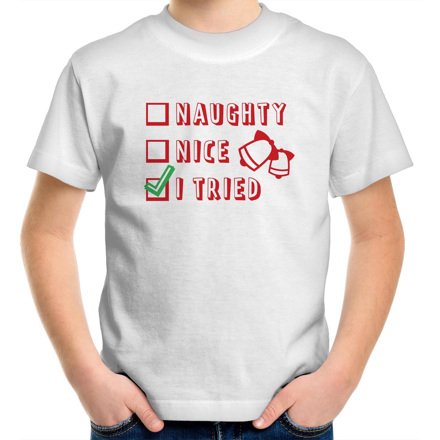 Naughty, Nice, I Tried, Santa's Christmas List - Kids Youth T-Shirt