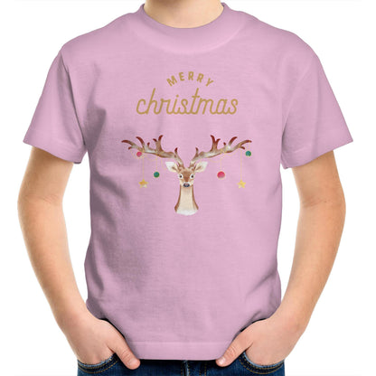 Merry Christmas Reindeer - Kids Youth T-Shirt Pink Christmas Kids T-shirt Merry Christmas