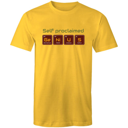 Self Proclaimed Genius, Periodic Table - Mens T-Shirt Yellow Mens T-shirt Science
