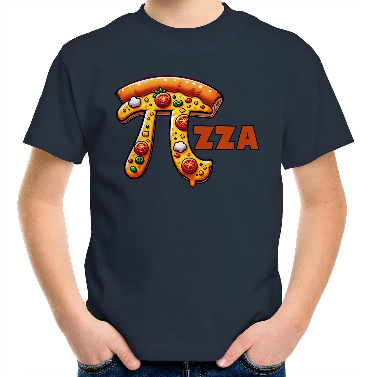 Pi Pizza - Kids Youth T-Shirt Navy Kids Youth T-shirt Food Maths Printed In Australia Science