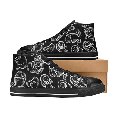 Monsters In Black And White - Women's High Top Canvas Shoes