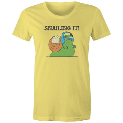 Snailing It - Womens T-shirt Yellow Womens T-shirt Fitness Printed In Australia