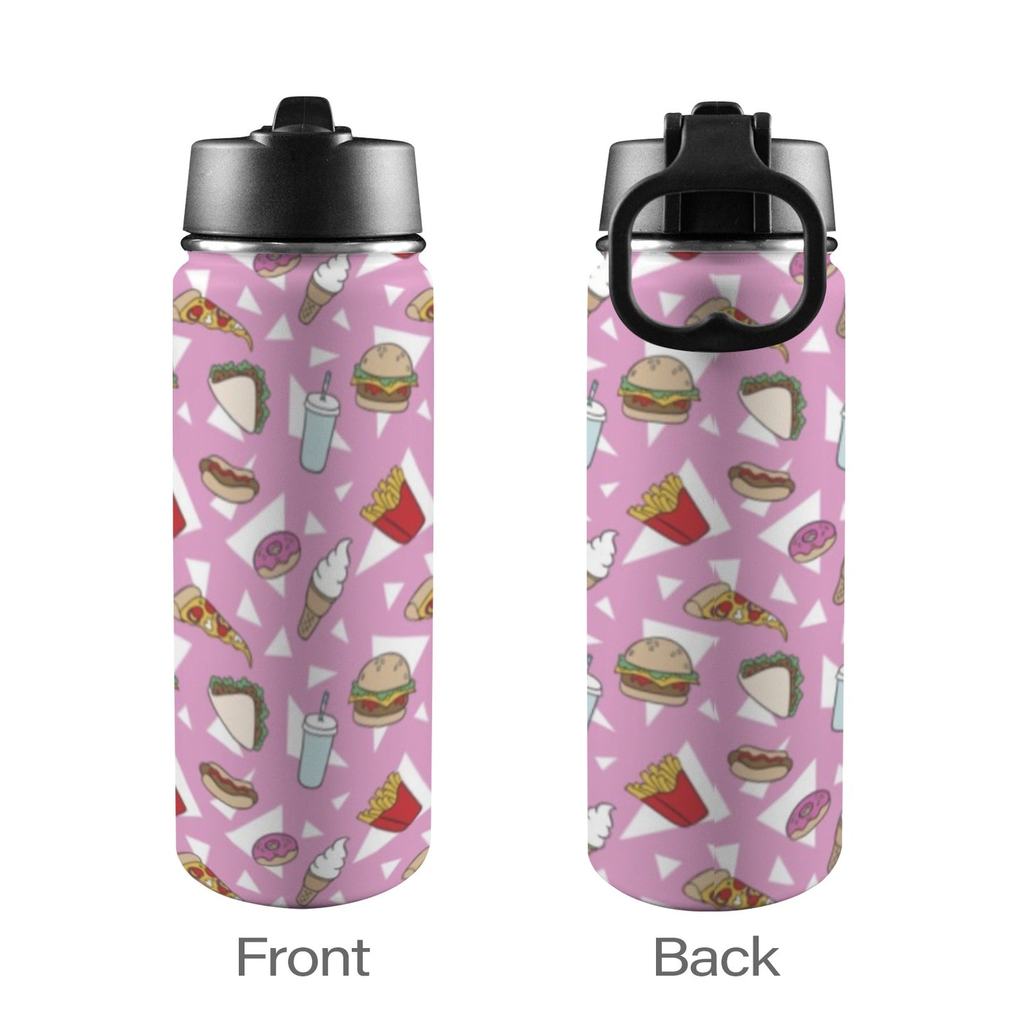 Fast Food - Insulated Water Bottle with Straw Lid (18oz) Insulated Water Bottle with Swing Handle