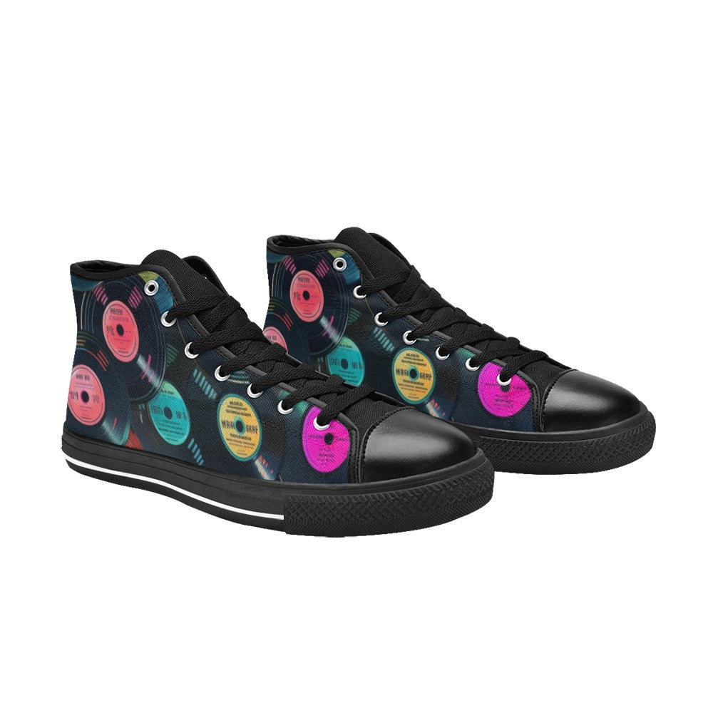 Retro Vinyl Records - Women's High Top Canvas Shoes