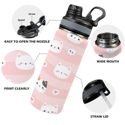 Pink Cats - Insulated Water Bottle with Dual-Use Lid (18oz) Insulated Water Bottle with Dual-Use Lid (18oz) Printed Offshore