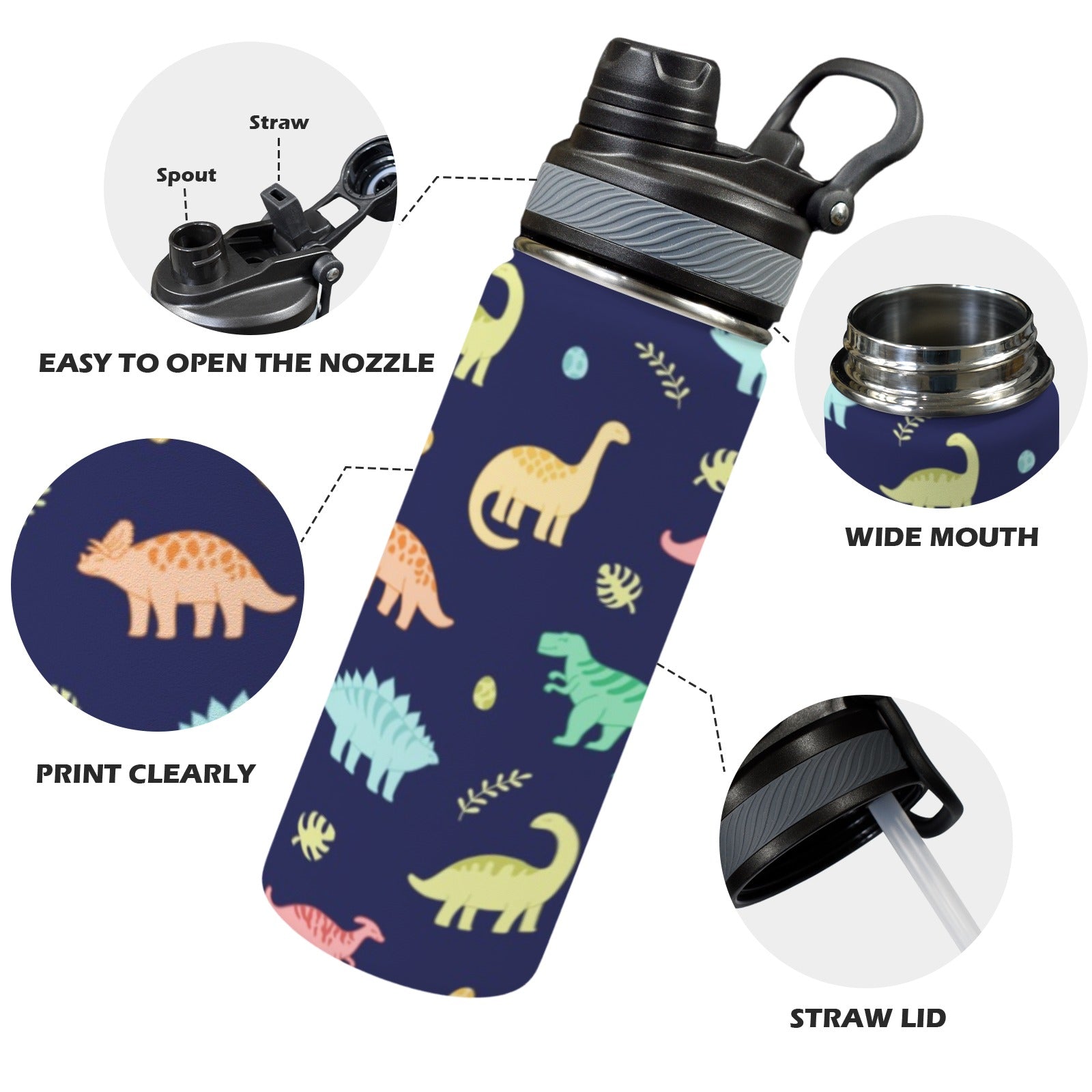 Dinosaurs - Insulated Water Bottle with Dual-Use Lid (18oz) Insulated Water Bottle with Dual-Use Lid (18oz) animal Printed Offshore