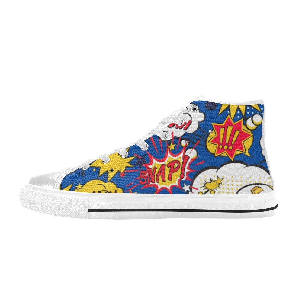 Blue Comic Book - Men's High Top Canvas Shoes