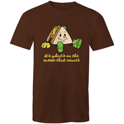 Sandwich, It's What's On The Inside That Counts - Mens T-Shirt Dark Chocolate Mens T-shirt Food Motivation