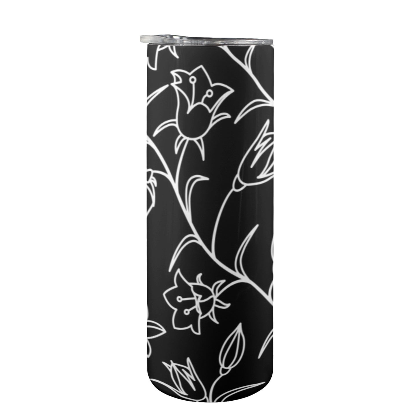 Black And White Floral - 20oz Tall Skinny Tumbler with Lid and Straw