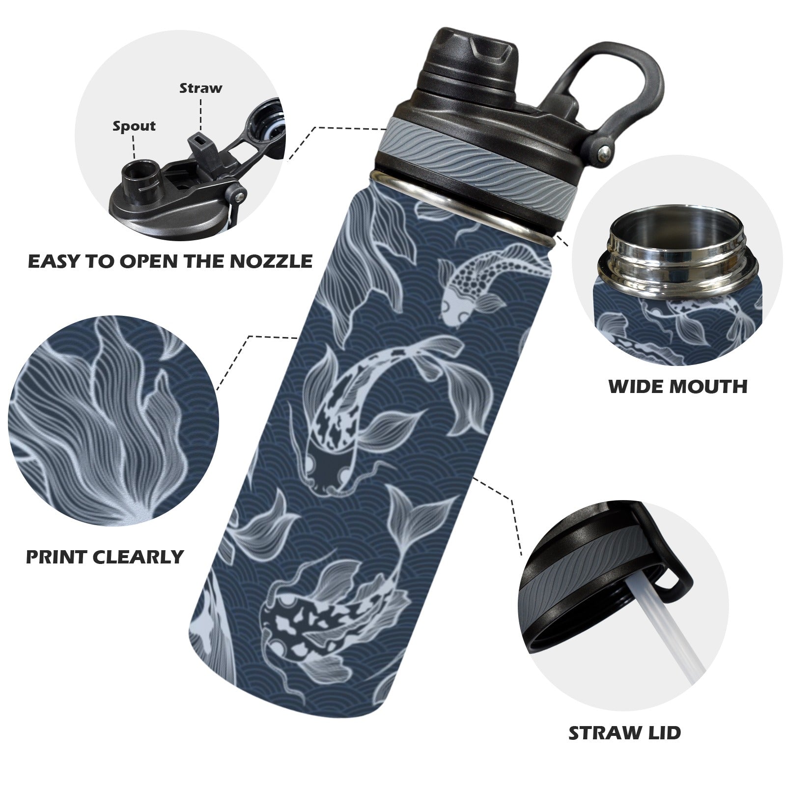 Blue Fish - Insulated Water Bottle with Dual-Use Lid (18oz) Insulated Water Bottle with Dual-Use Lid (18oz) animal Printed Offshore