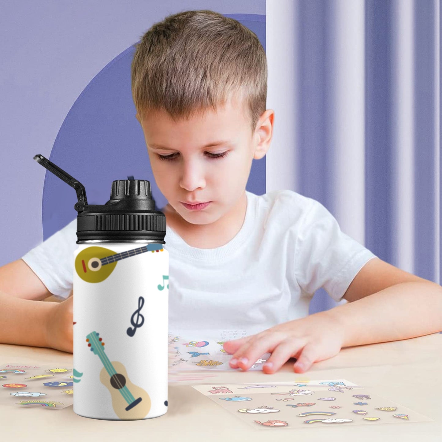 Guitar Music - Kids Water Bottle with Chug Lid (12 oz)