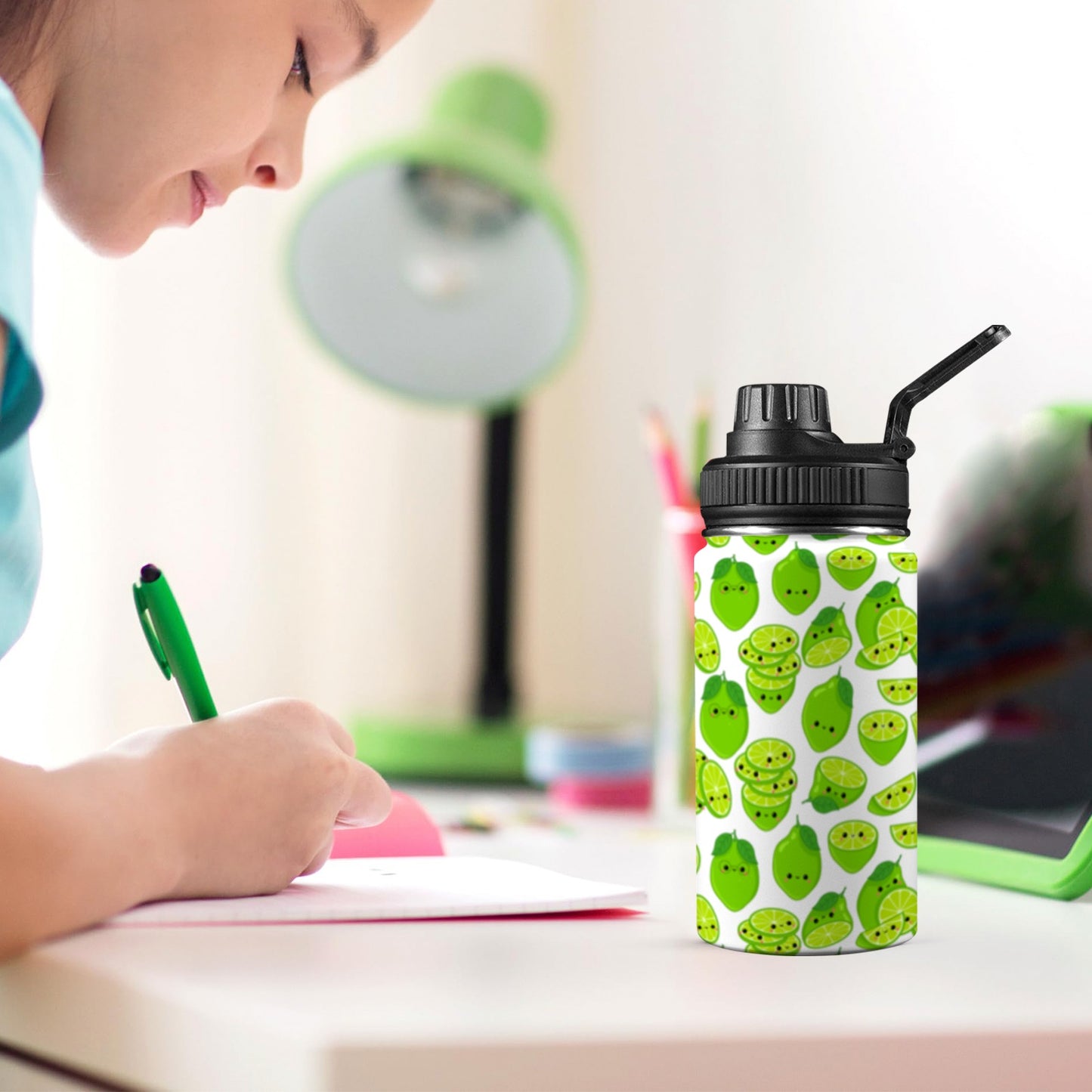 Cute Limes - Kids Water Bottle with Chug Lid (12 oz) Kids Water Bottle with Chug Lid Printed Offshore