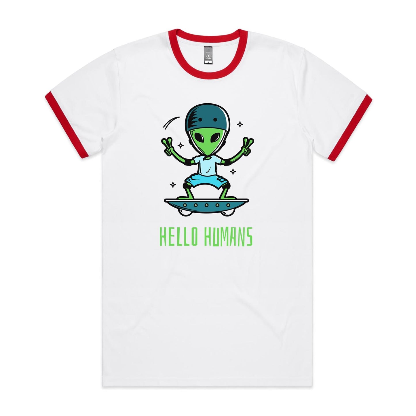 Alien, Hello Humans - Staple Ringer Tee